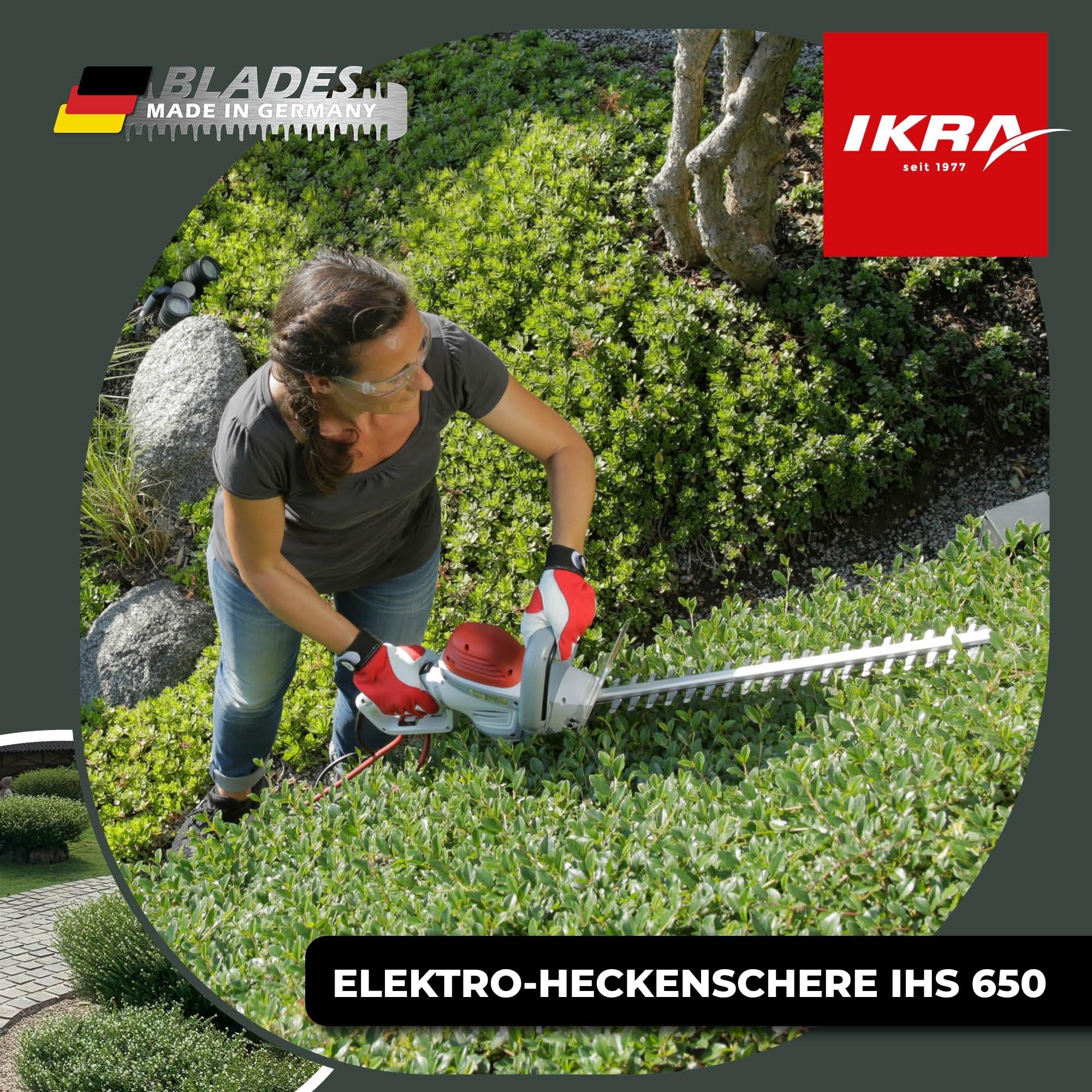 ikra-elektro-heckenschere-ihs-650-55-cm-schwert-22-mm-schnitt-180-drehgriff image 2