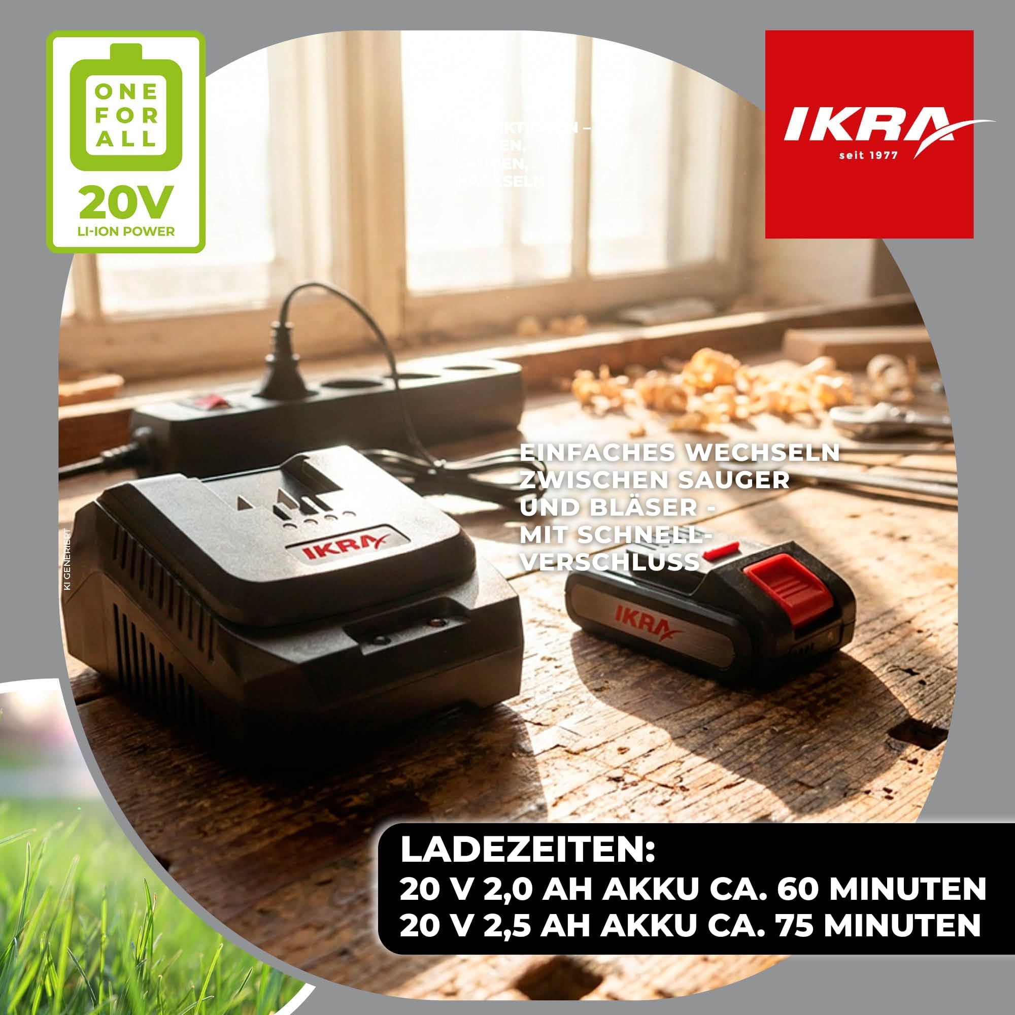 ikra-20v-akku-schnell-ladeger-t-ladestation-mit-led-anzeige image 3