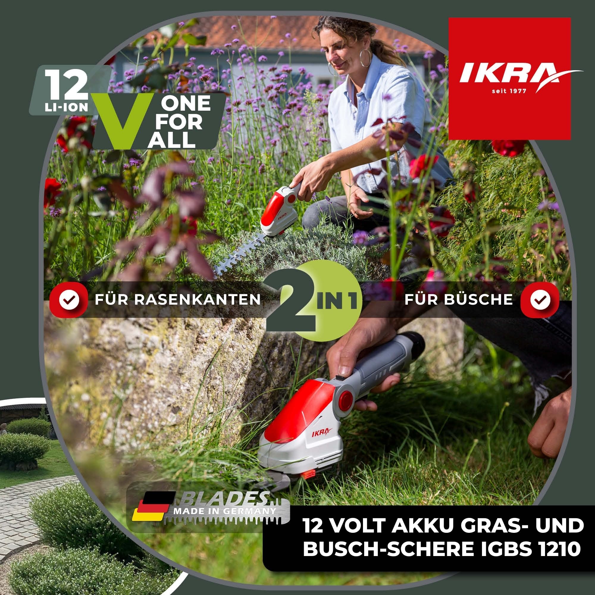 ikra-igbs-1210-2in1-akku-grasschere-strauchschere-12v-inkl-akku-ladeger-t-tasche image 2