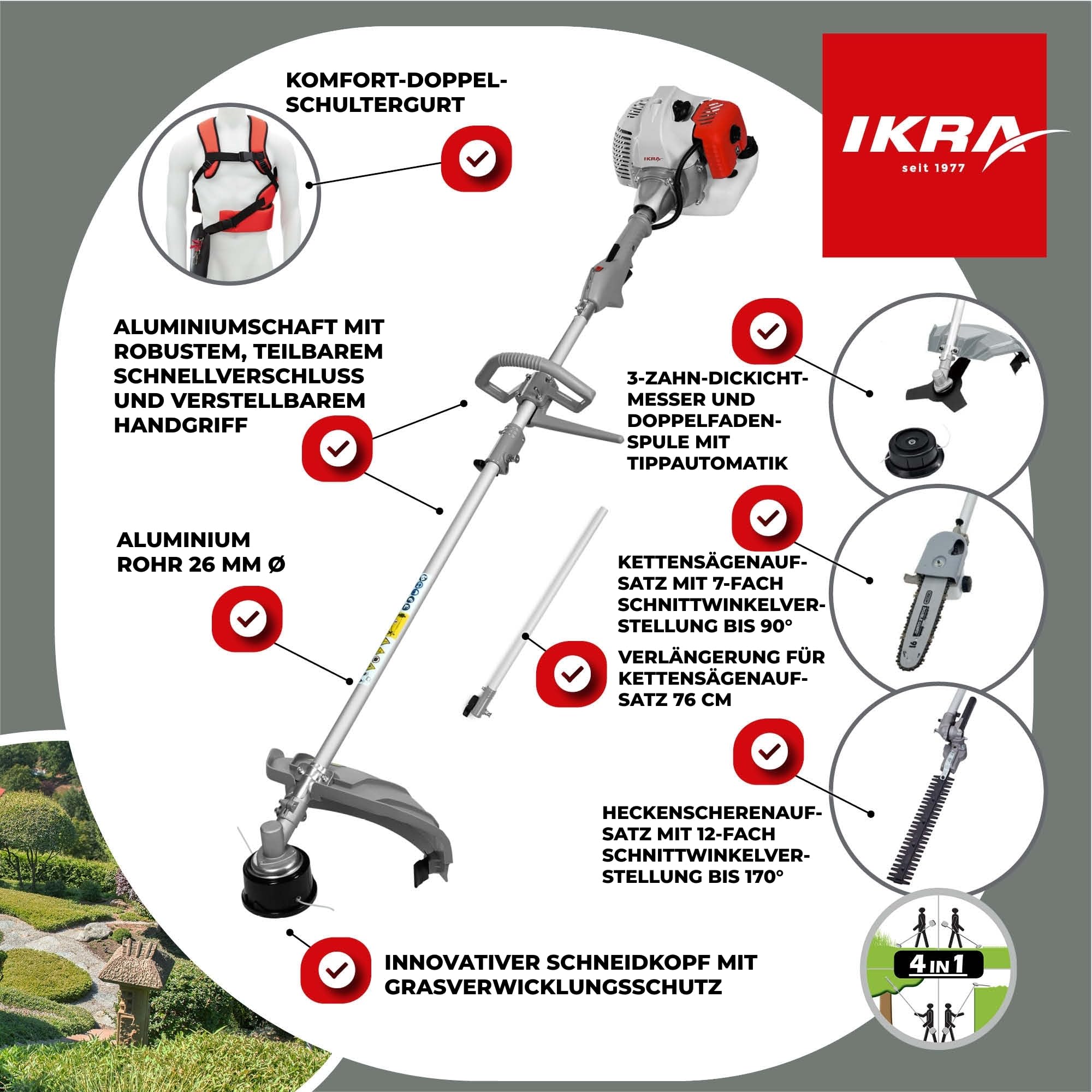 ikra-ibkh-52-1-benzin-multitool-4in1-rasentrimmer-freischneider-heckenschere-hoc image 3