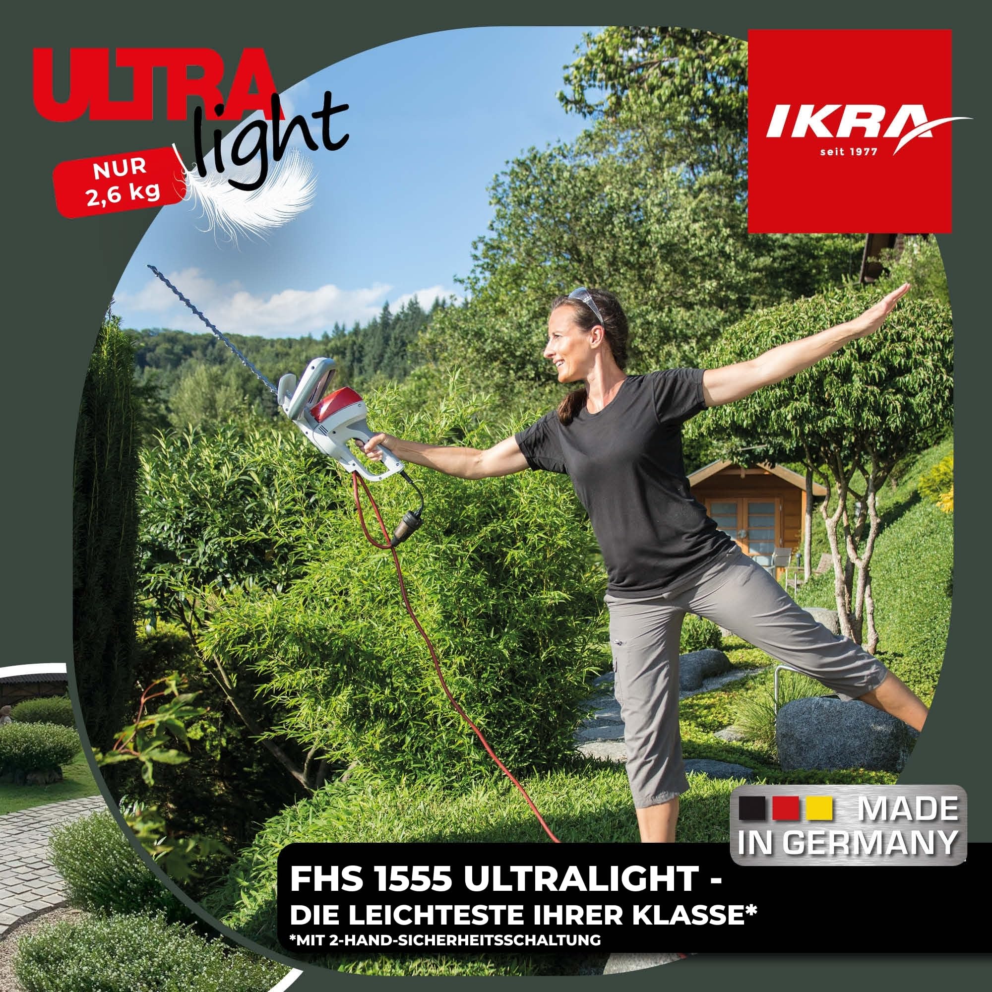 ikra-ultralight-fhs-1555-elektro-heckenschere-55-cm-schnittl-nge-2-6-kg-inkl-pfl image 2