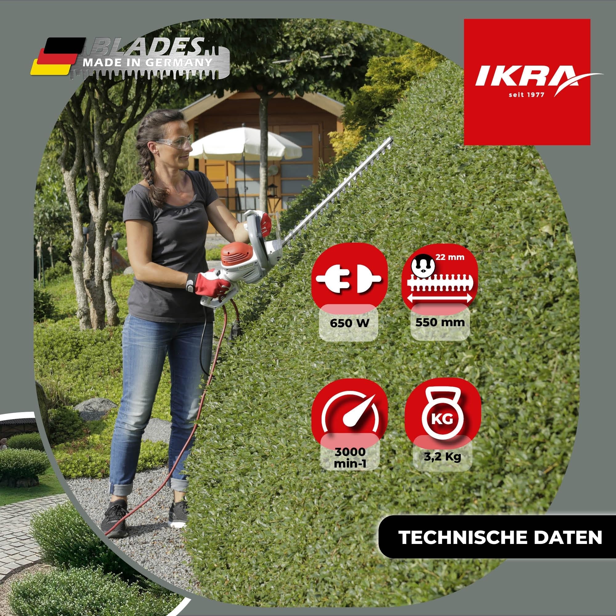 ikra-elektro-heckenschere-ihs-650-55-cm-schwert-22-mm-schnitt-180-drehgriff image 5