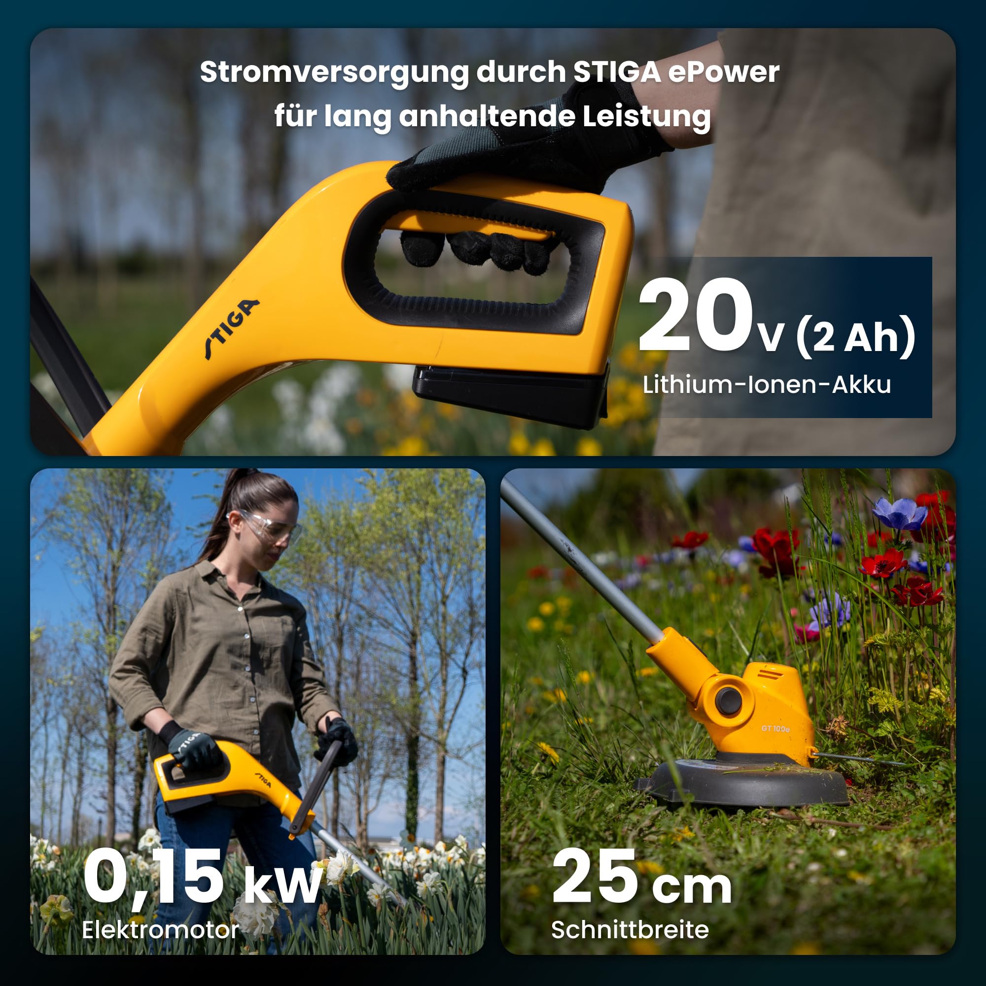 stiga-gt-100e-kit-akku-rasentrimmer-20-v-2-0-ah-25-cm-schnittbreite image 2