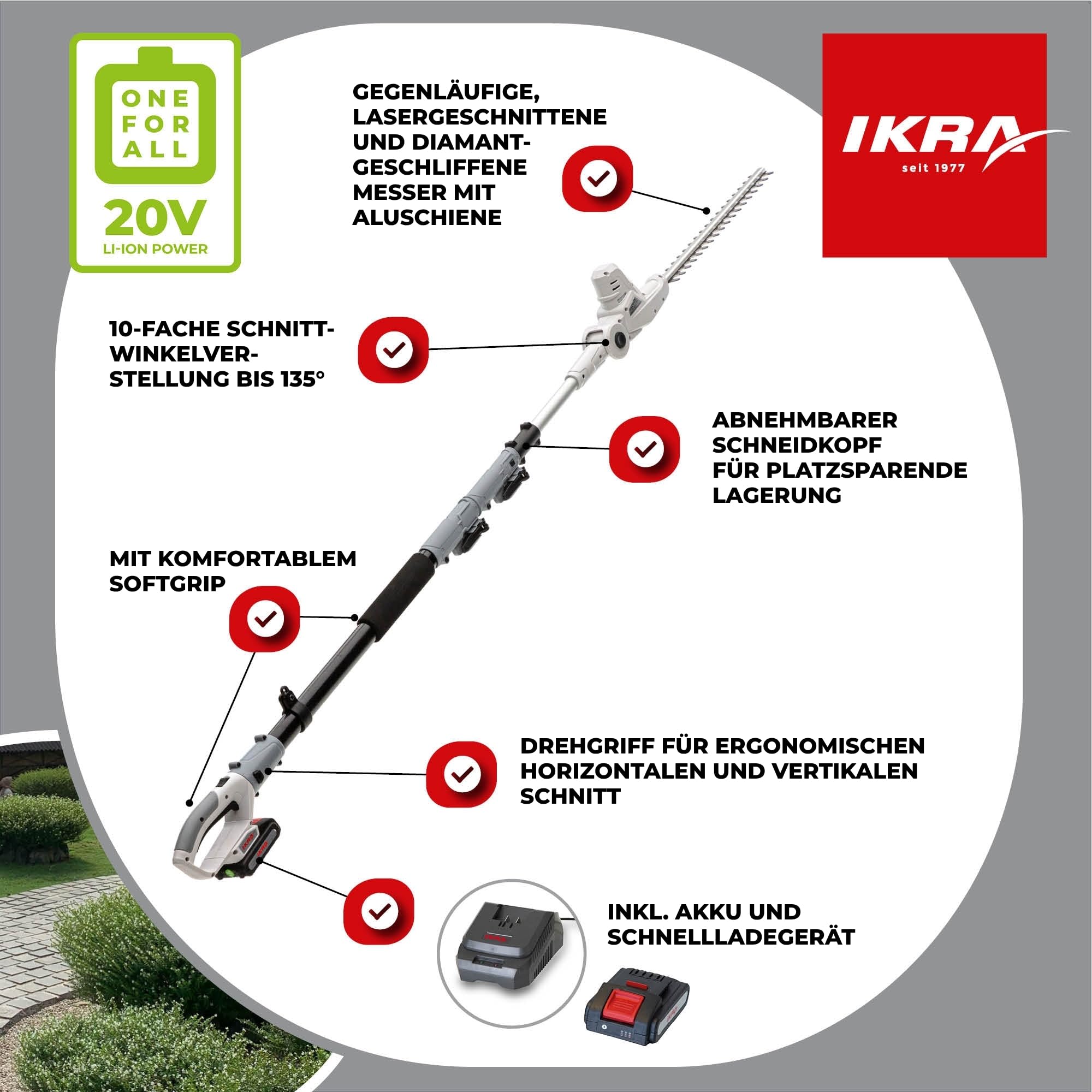 ikra-icph-2040-akku-teleskop-heckenschere-40-cm-inkl-2-akkus-und-schnelllader image 6
