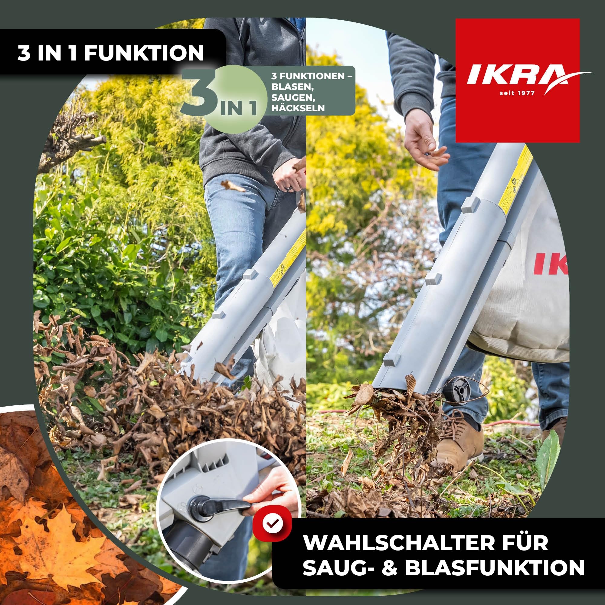 ikra-ibv-3000-elektro-laubsauger-laubbl-ser-laubh-cksler-3in1-3000w image 2