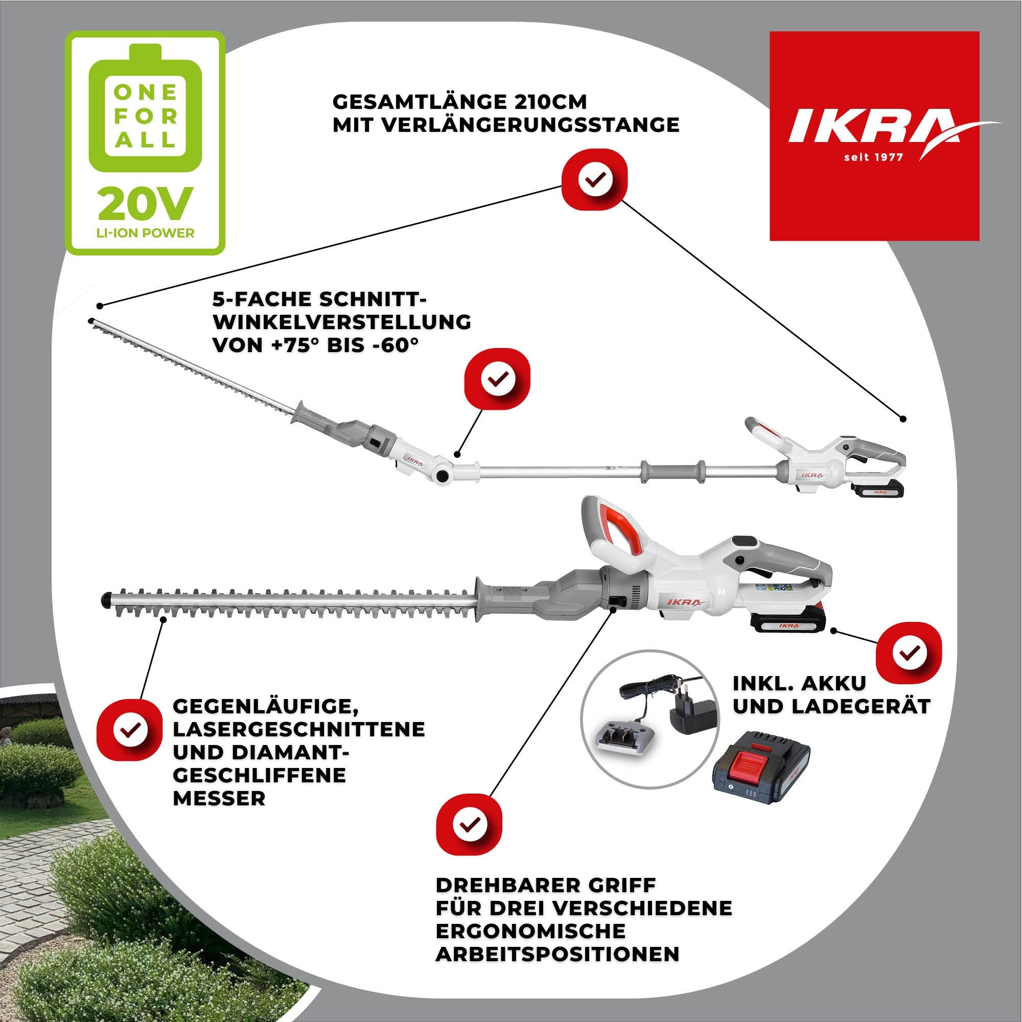 ikra-2in1-akku-heckenschere-icph-2050-mit-teleskopstange-50-cm-20-mm-inkl-akku image 3