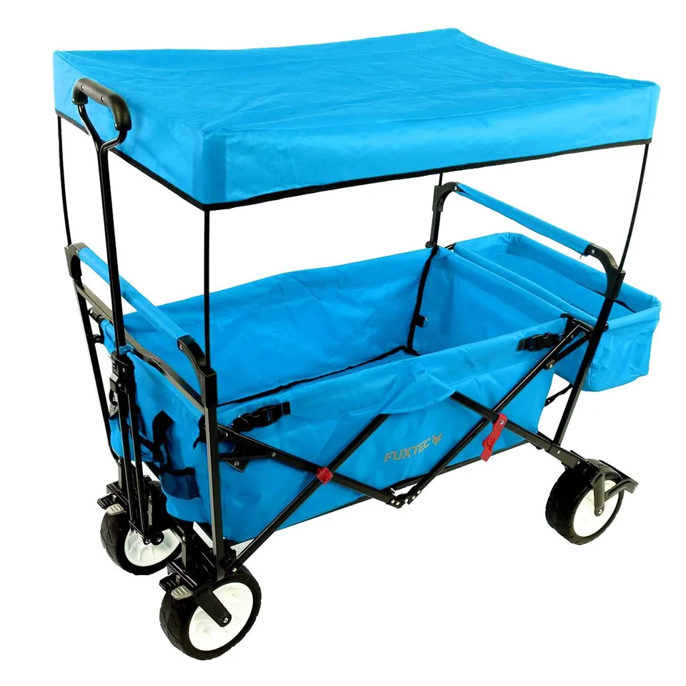 fuxtec-bollerwagen-jw-76ct-t-rkis-mit-sonnendach-b-ware-faltbarer-handwagen image 1