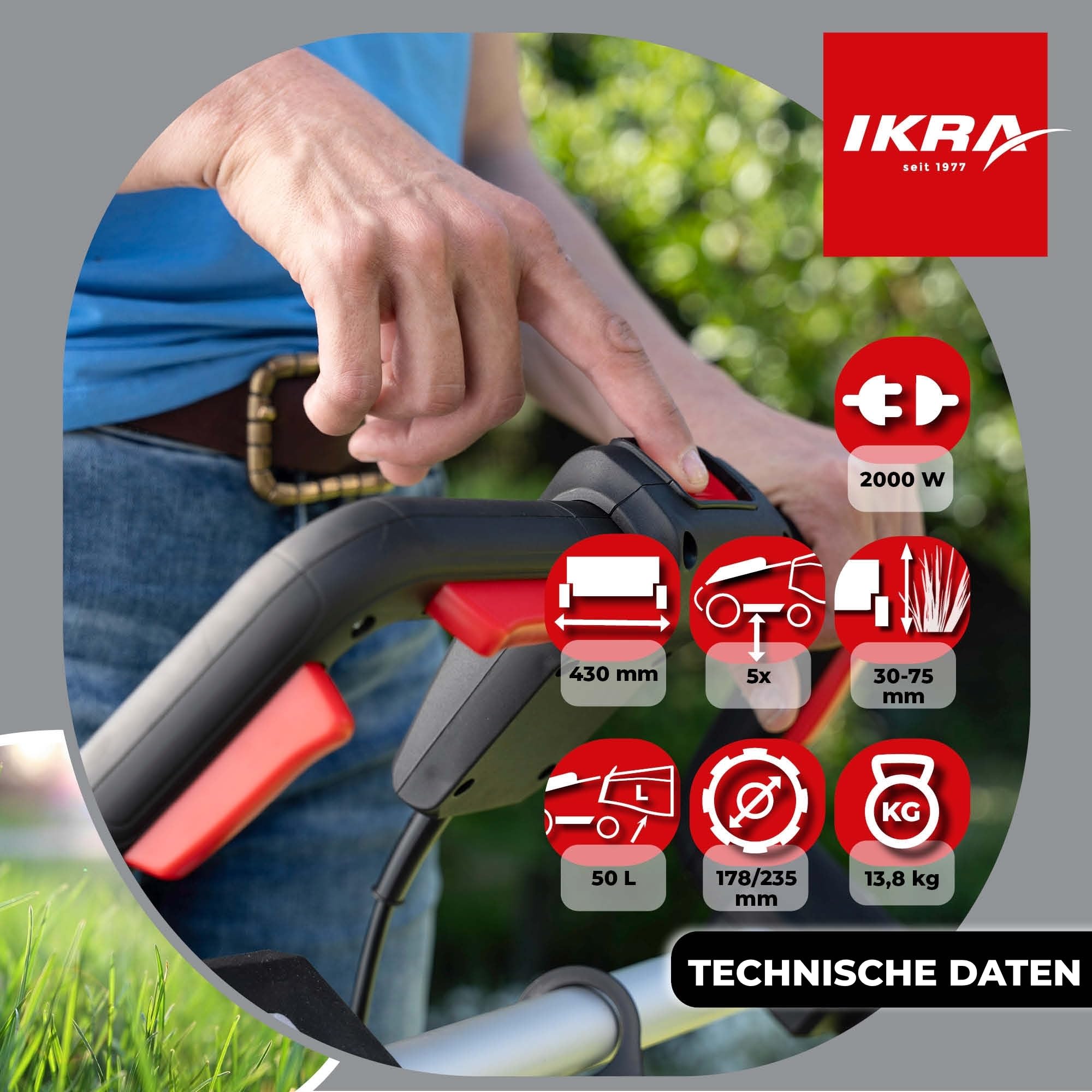 ikra-ierm-2043-t-elektro-rasenm-her-2000-w-43-cm-schnittbreite-mit-mulchkit-und- image 6