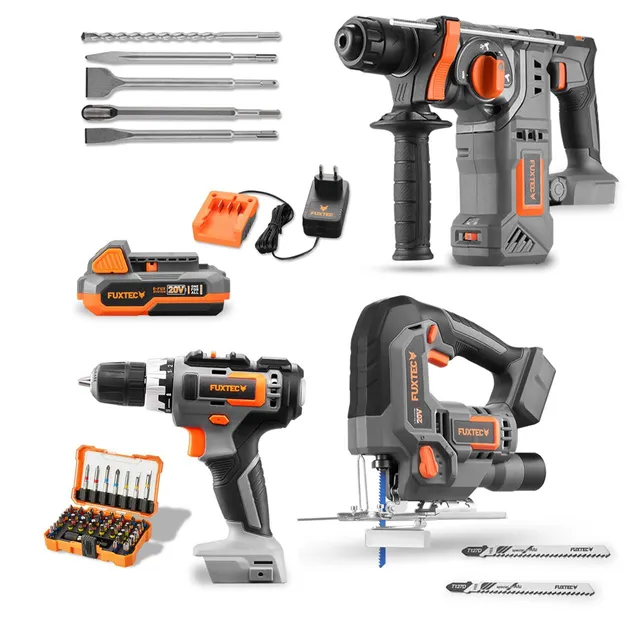 fuxtec-20v-powertool-bundle-fx-e1-stichs-ge-schrauber-bohrhammer image 1