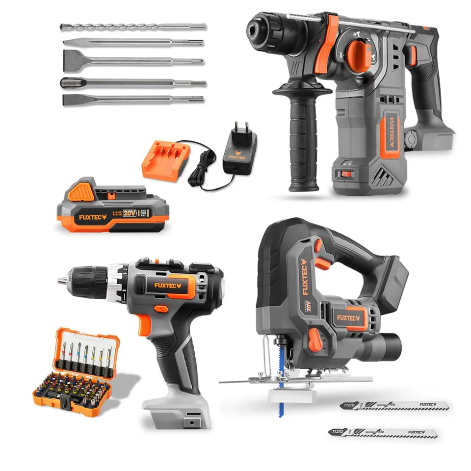 fuxtec-20v-powertool-bundle-fx-e1-stichs-ge-schrauber-bohrhammer image 1