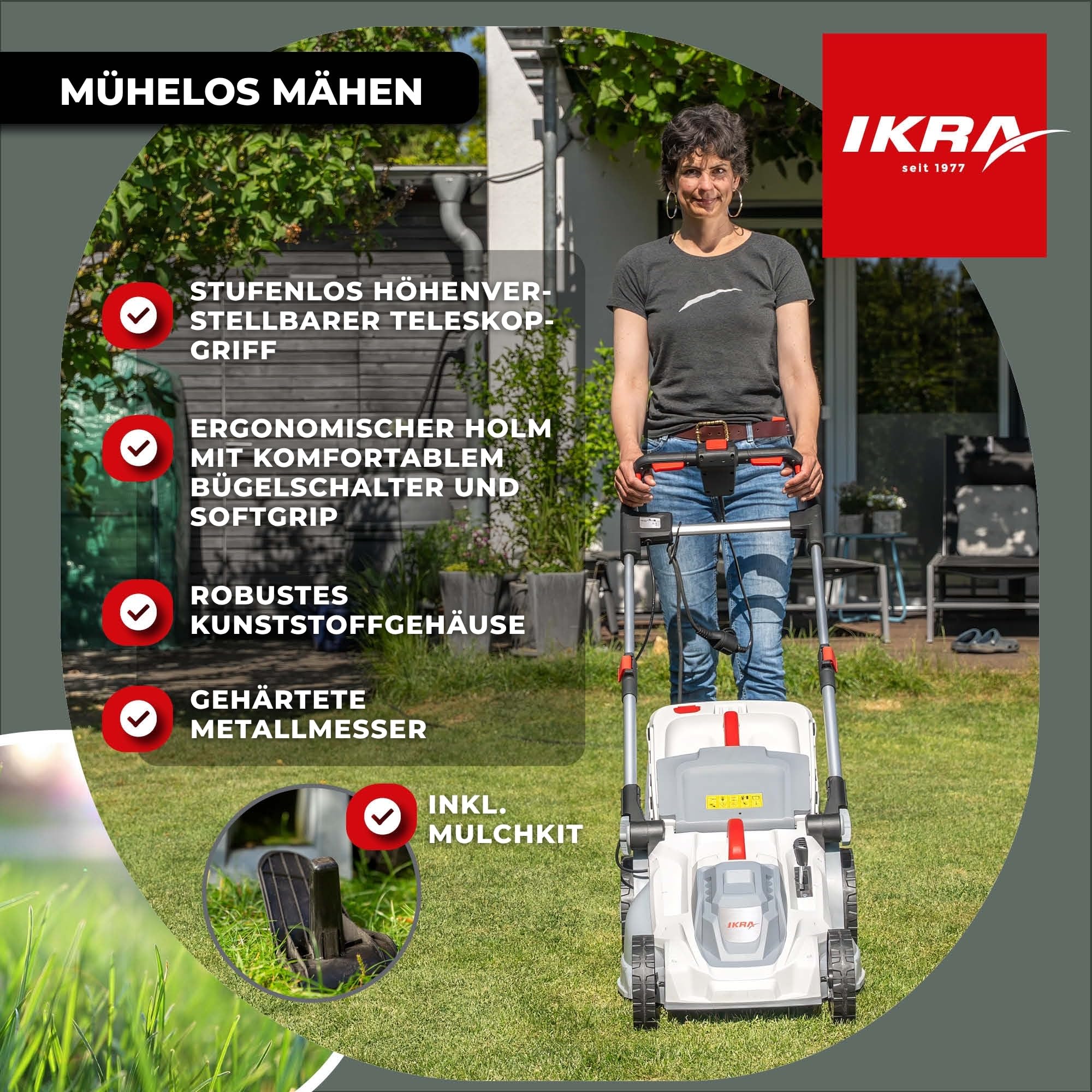 ikra-ierm-2043-t-elektro-rasenm-her-2000-w-43-cm-schnittbreite-mit-mulchkit-und- image 2