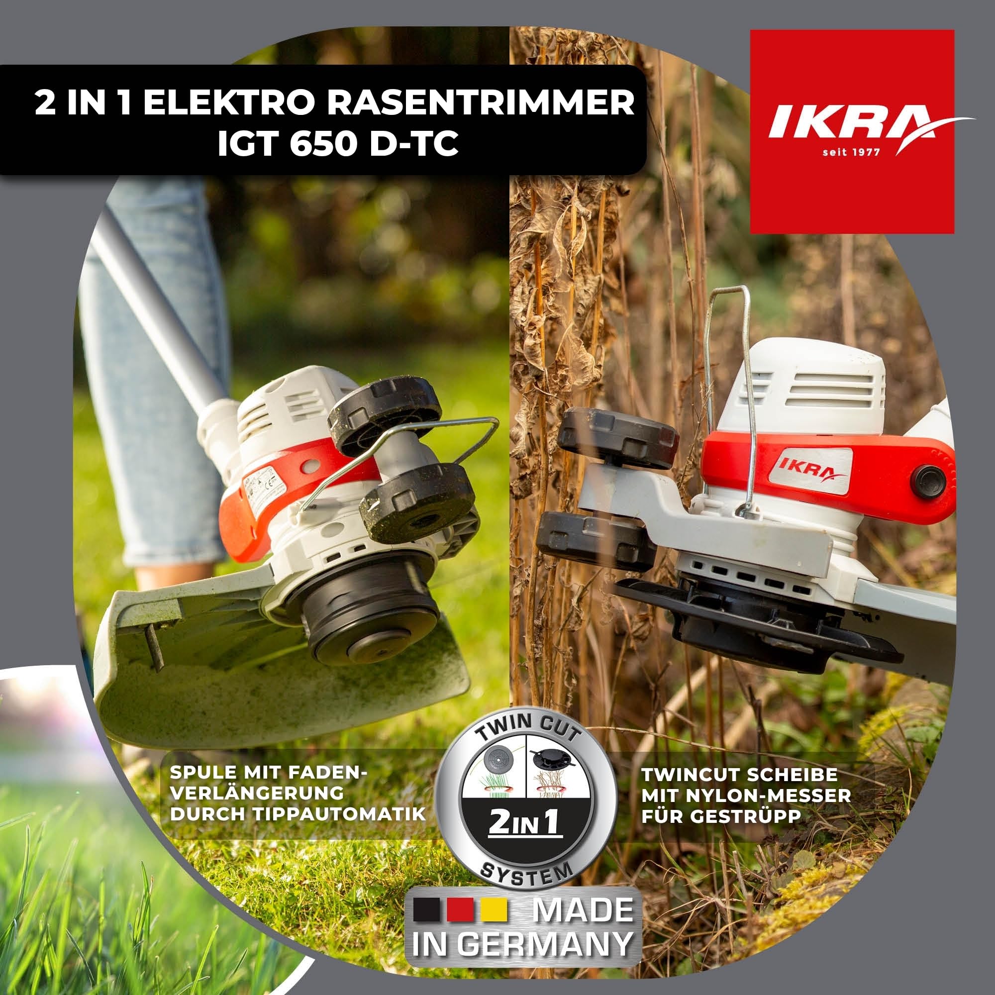 ikra-2in1-elektro-rasentrimmer-igt-650-d-tc-650w-30-cm-mit-fadenspule-und-twincu image 2