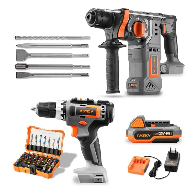 fuxtec-20v-akku-powertool-bundle-mit-akkuschrauber-fx-e1bs20-und-bohrhammer image 1