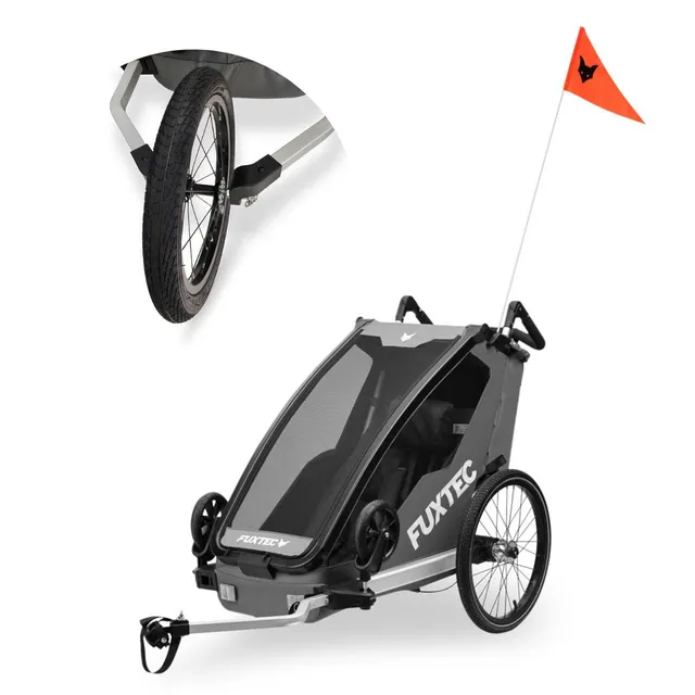fuxtec-fx-fa1s-fahrradanh-nger-grau-einsitzer-mit-joggerrad image 1