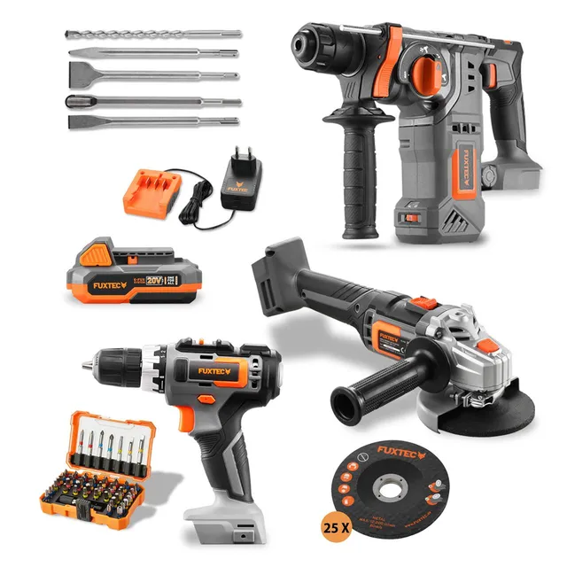fuxtec-20v-akku-powertool-bundle-fx-e1-mit-winkelschleifer-akkuschrauber-bohrham image 1