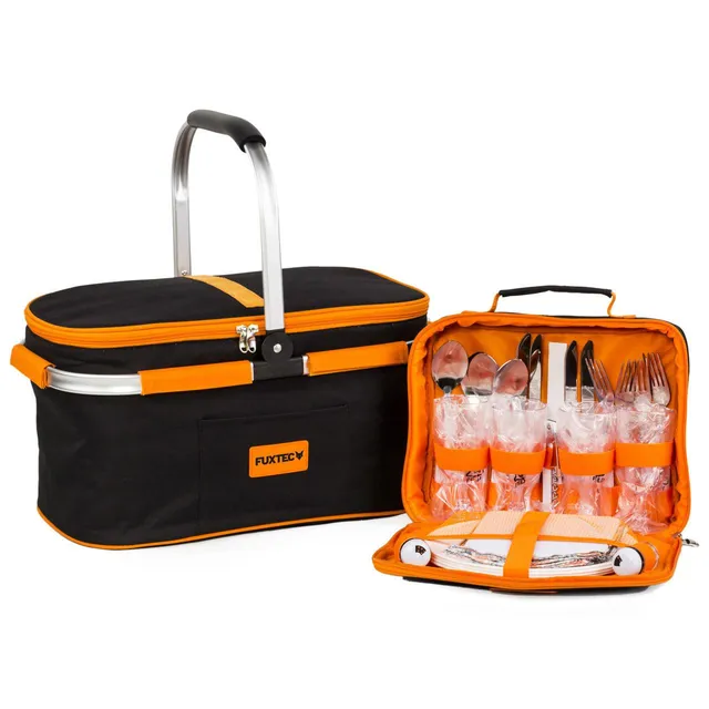 fuxtec-bollerwagen-picknick-korb-pk-kf1000-family-f-r-4-personen-mit-k-hltasche image 1