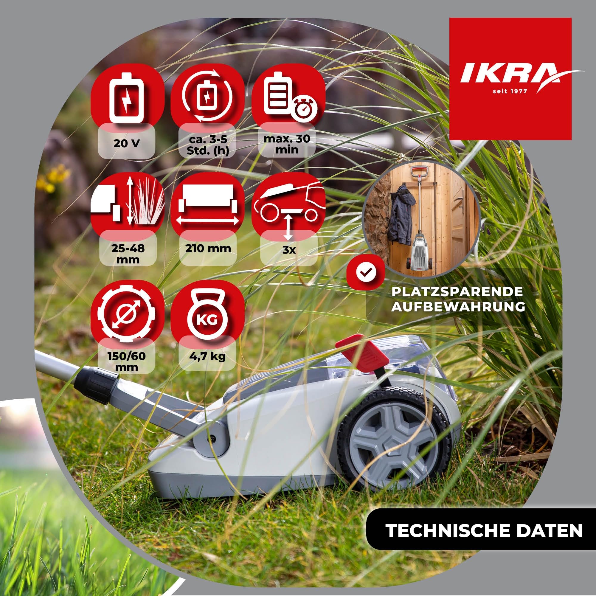 ikra-ichm-20-akku-einhandm-her-20-v-f-r-kleine-rasenfl-chen-bis-50-m-inkl-akku-l image 5
