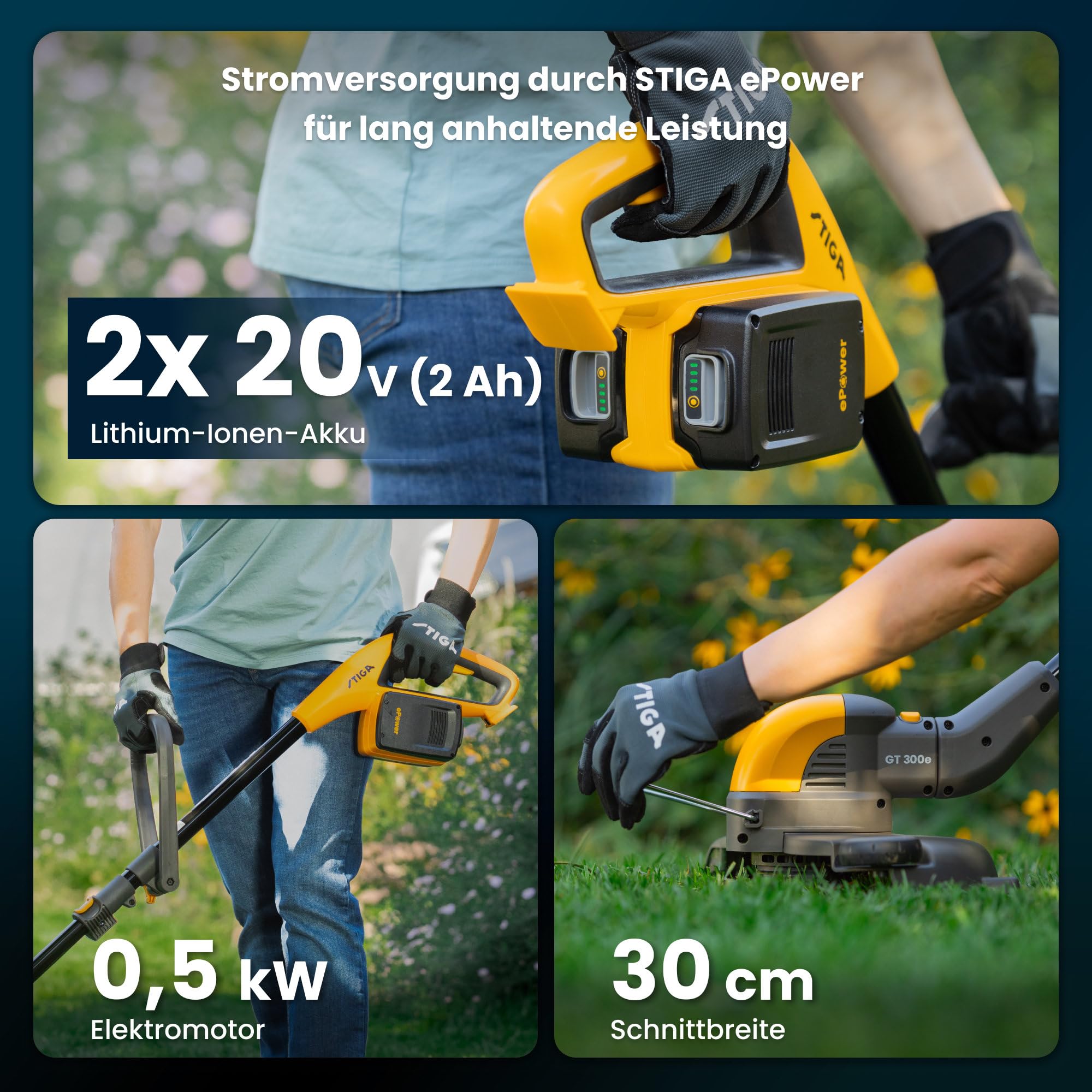 stiga-gt-300e-kit-akku-rasentrimmer-30-cm-inkl-2x-20v-2ah-akku-und-wand-ladestat image 2