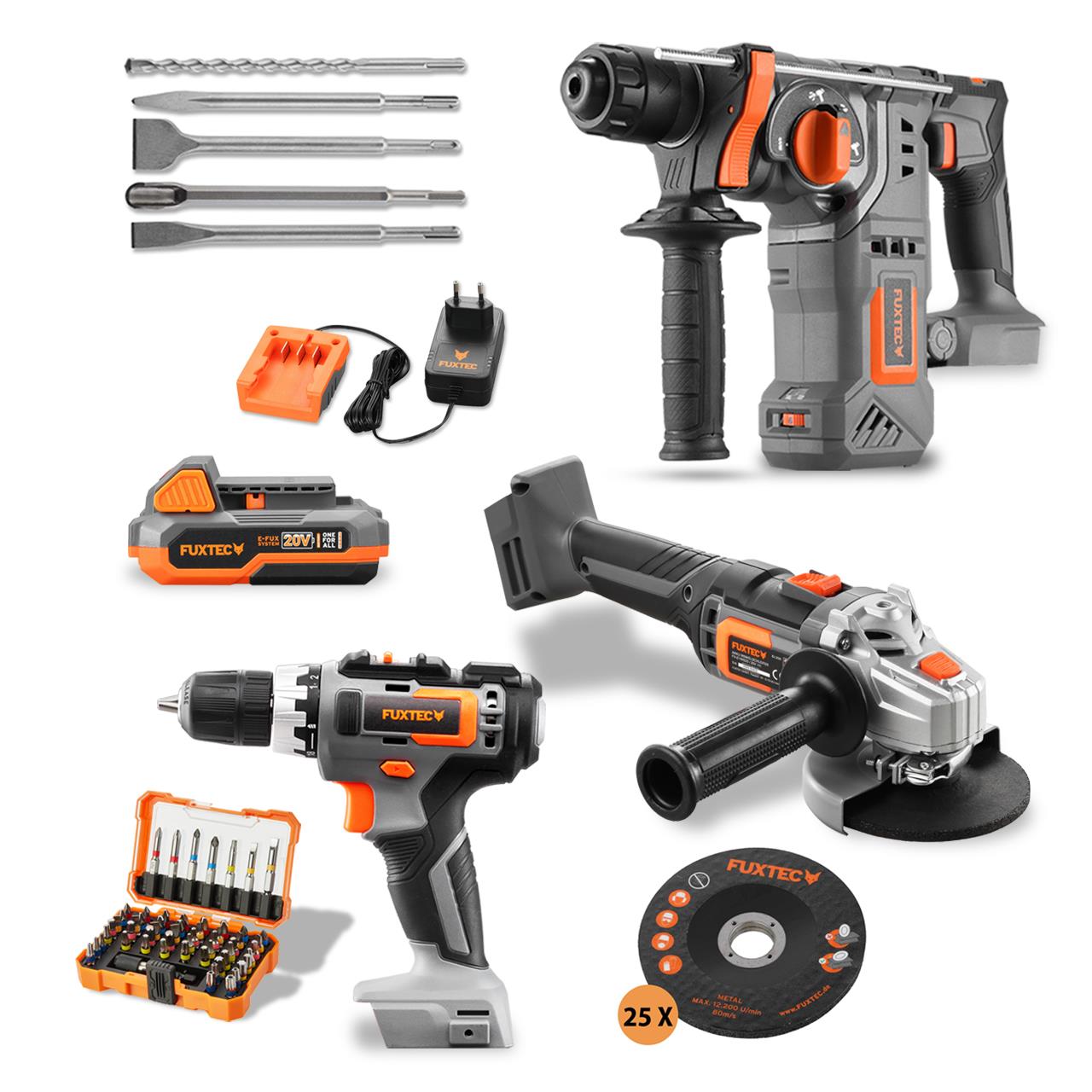 fuxtec-20v-akku-powertool-bundle-fx-e1-mit-winkelschleifer-akkuschrauber-bohrham image 1