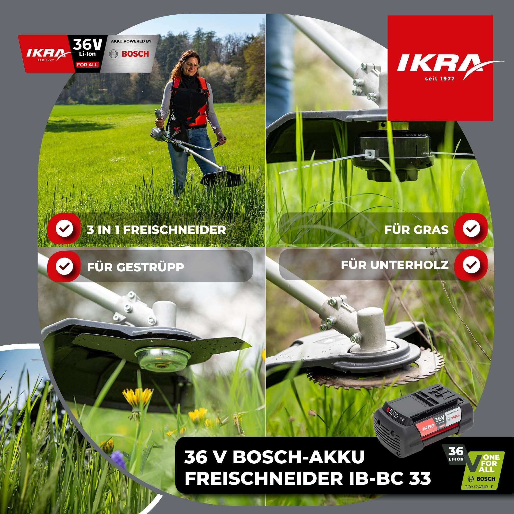 ikra-akku-freischneider-ib-bc-33-36v-4ah-bosch-akku-ladeger-t-3in1 image 3